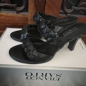 Franco Sarto Black Braided Leather Women's Heels Made in Brazil size 6M!